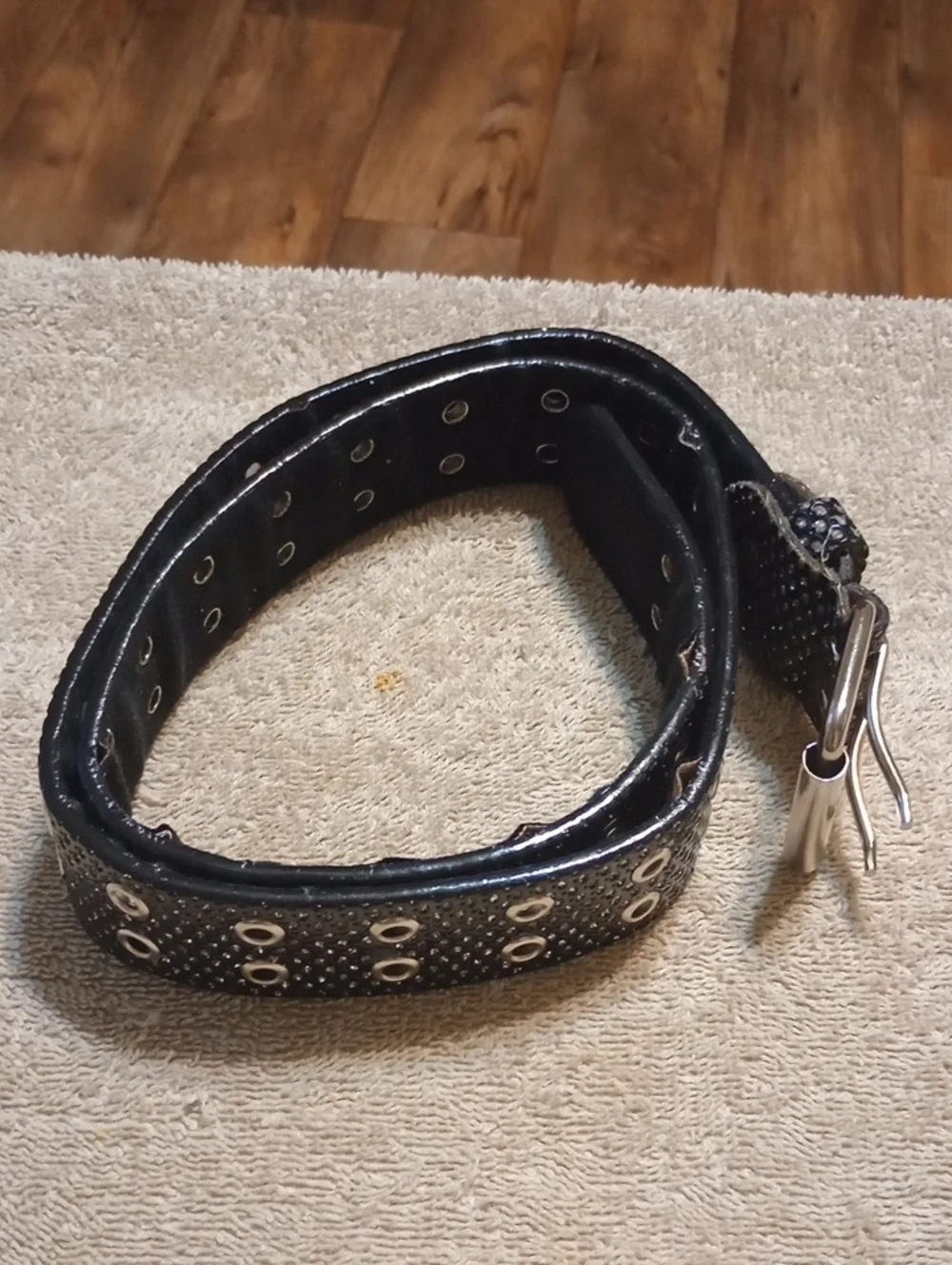 Black Studded Genuine Leather Double-Prong Belt Size Med